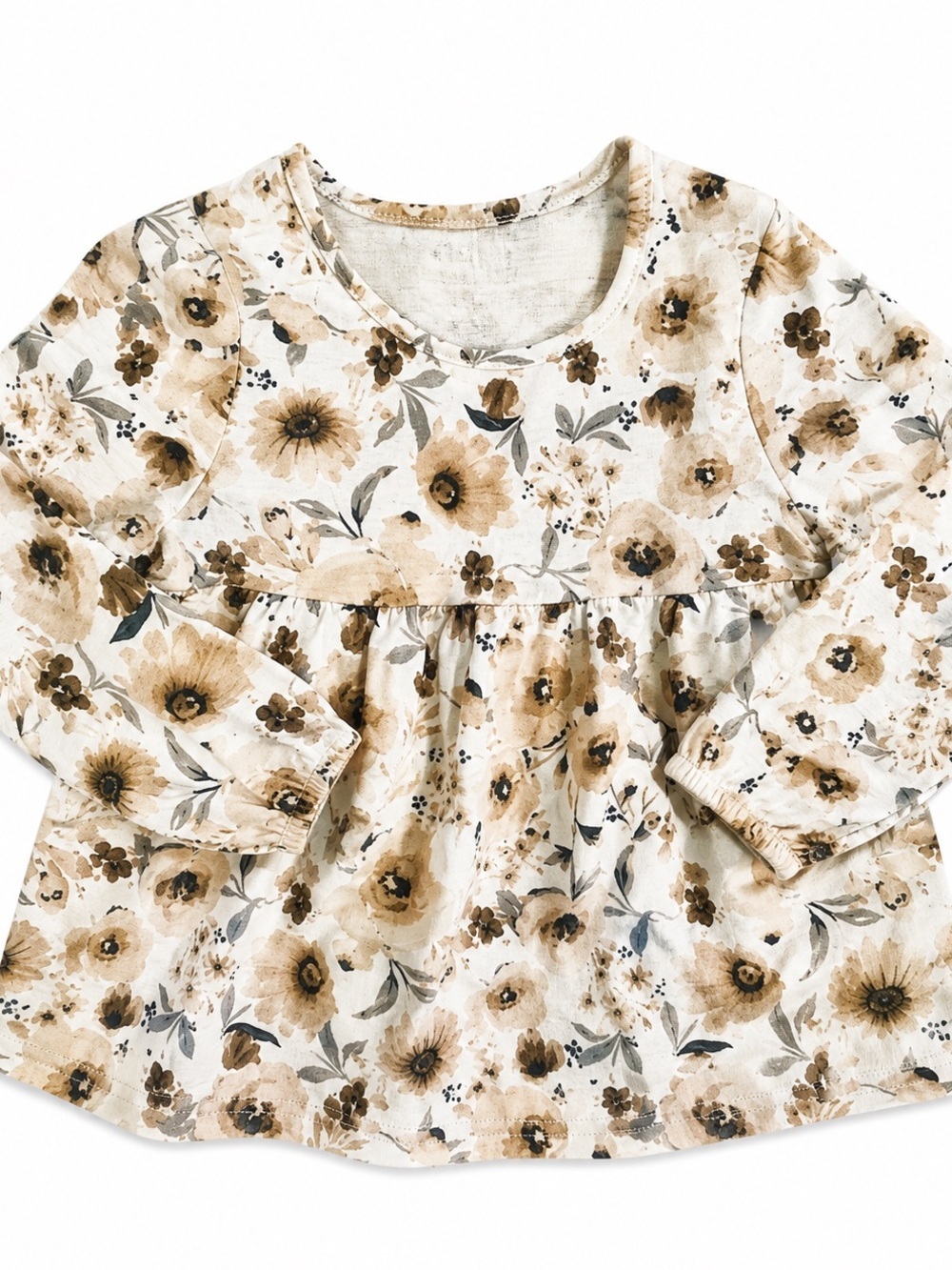 Shabby Chic Beige Floral Long Sleeve Top